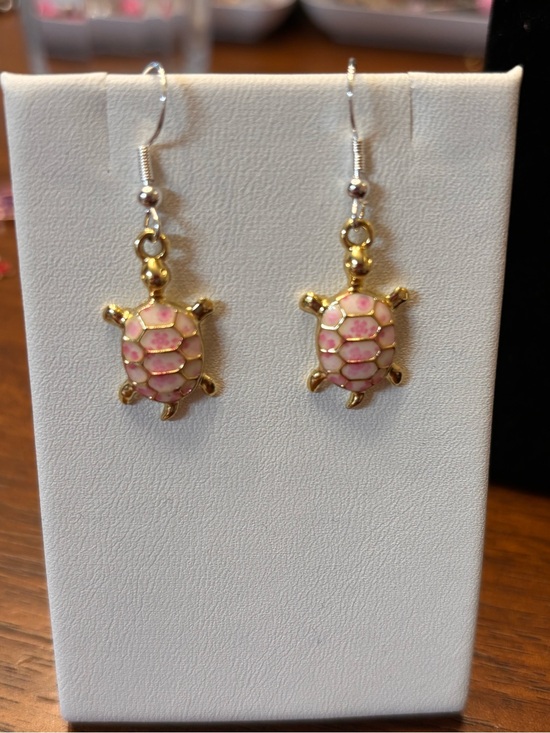 Handmade Jewelry - New cute pretty floral Turtle Drop Earrings with Pink Enamel Shells